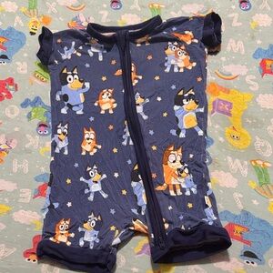 Little Sleepies Navy Blue Short-Sleeve One-Piece with Bluey print